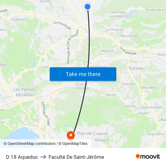 D 18 Aqueduc to Faculté De Saint-Jérôme map