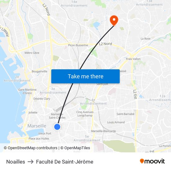 Noailles to Faculté De Saint-Jérôme map