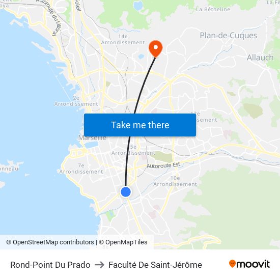 Rond-Point Du Prado to Faculté De Saint-Jérôme map