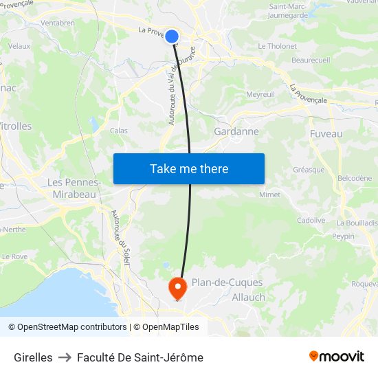 Girelles to Faculté De Saint-Jérôme map