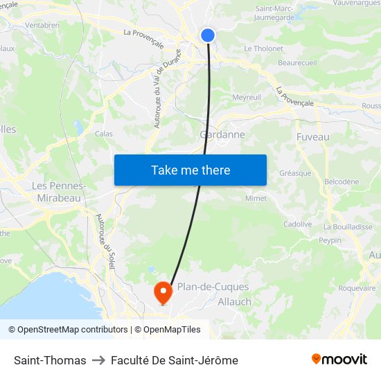 Saint-Thomas to Faculté De Saint-Jérôme map