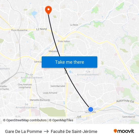 Gare De La Pomme to Faculté De Saint-Jérôme map