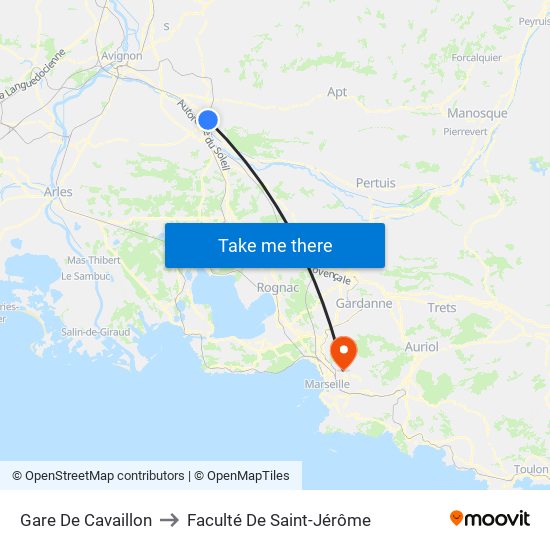 Gare De Cavaillon to Faculté De Saint-Jérôme map