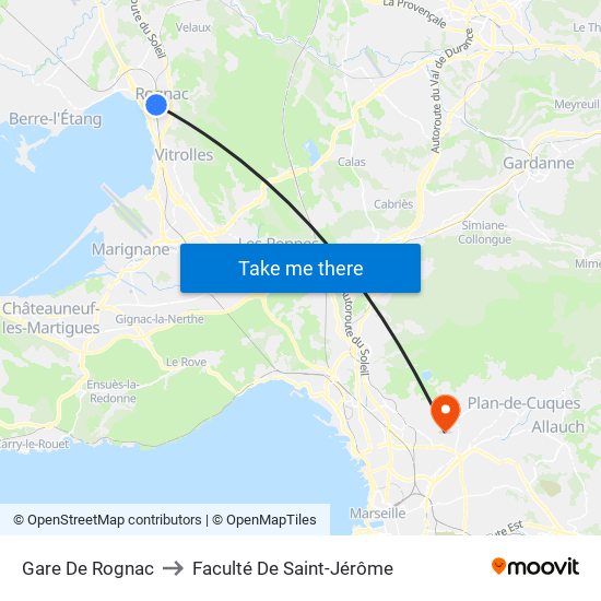 Gare De Rognac to Faculté De Saint-Jérôme map