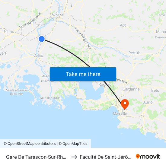 Gare De Tarascon-Sur-Rhône to Faculté De Saint-Jérôme map