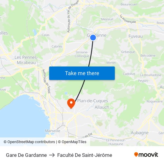 Gare De Gardanne to Faculté De Saint-Jérôme map