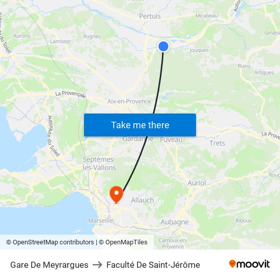 Gare De Meyrargues to Faculté De Saint-Jérôme map
