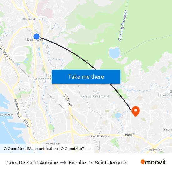 Gare De Saint-Antoine to Faculté De Saint-Jérôme map