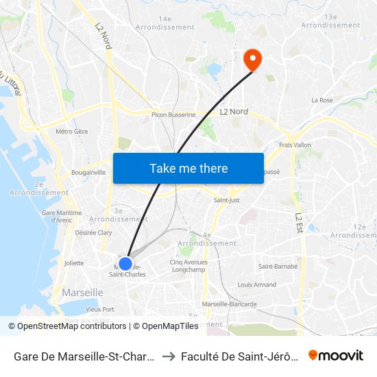 Gare De Marseille-St-Charles to Faculté De Saint-Jérôme map