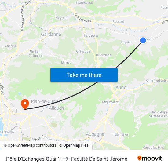 Pôle D'Echanges Quai 1 to Faculté De Saint-Jérôme map