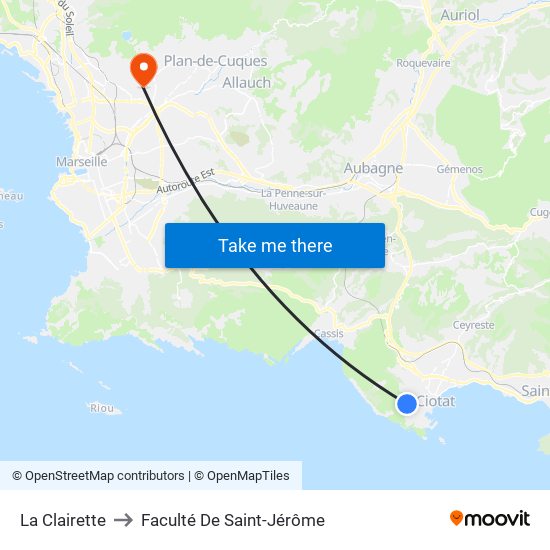 La Clairette to Faculté De Saint-Jérôme map