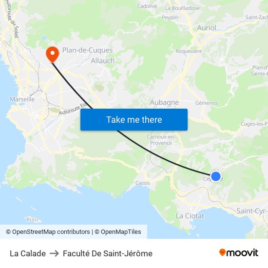 La Calade to Faculté De Saint-Jérôme map