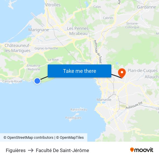 Figuières to Faculté De Saint-Jérôme map