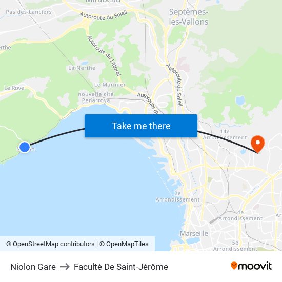 Niolon Gare to Faculté De Saint-Jérôme map