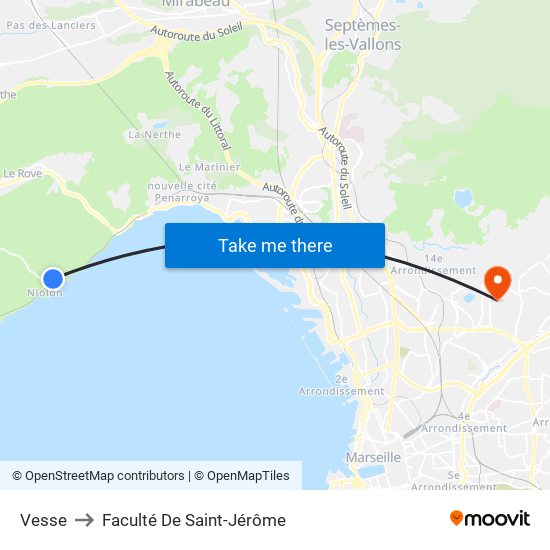 Vesse to Faculté De Saint-Jérôme map