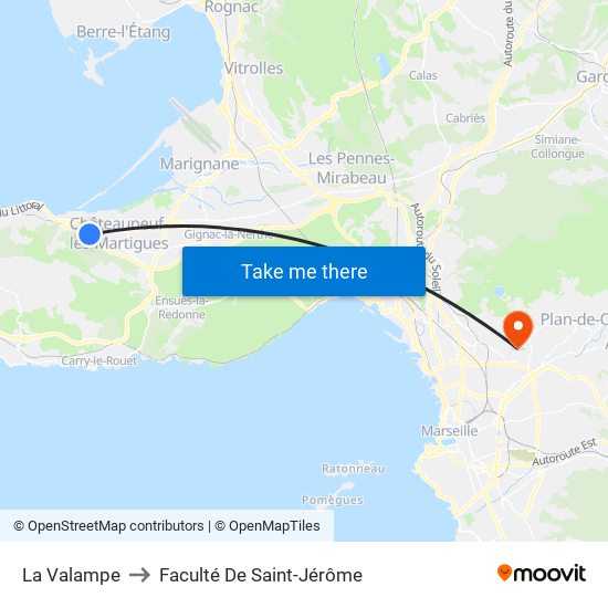 La Valampe to Faculté De Saint-Jérôme map