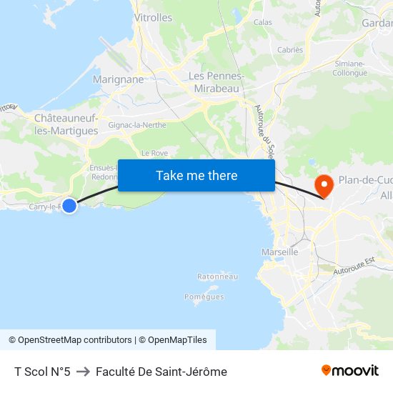 T Scol N°5 to Faculté De Saint-Jérôme map