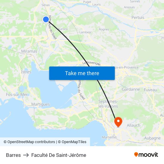 Barres to Faculté De Saint-Jérôme map