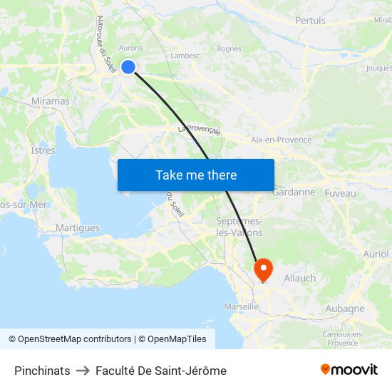 Pinchinats to Faculté De Saint-Jérôme map