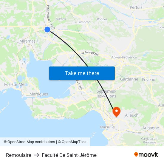 Remoulaire to Faculté De Saint-Jérôme map