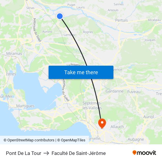 Pont De La Tour to Faculté De Saint-Jérôme map