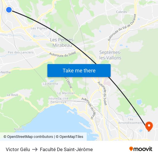 Victor Gélu to Faculté De Saint-Jérôme map