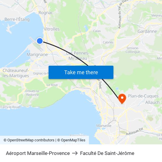 Aéroport Marseille-Provence to Faculté De Saint-Jérôme map