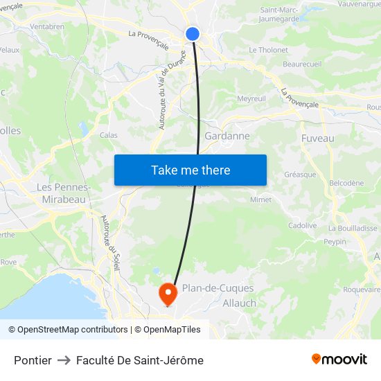 Pontier to Faculté De Saint-Jérôme map