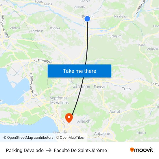 Parking Dévalade to Faculté De Saint-Jérôme map