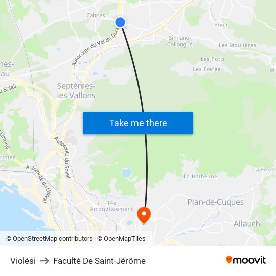 Violési to Faculté De Saint-Jérôme map