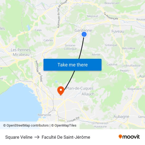 Square Veline to Faculté De Saint-Jérôme map