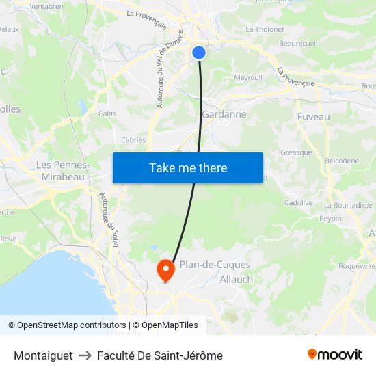 Montaiguet to Faculté De Saint-Jérôme map