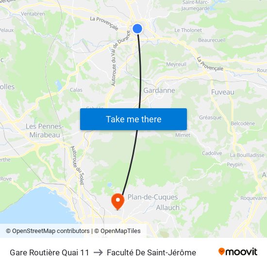 Gare Routière Quai 11 to Faculté De Saint-Jérôme map
