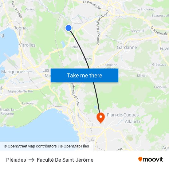 Pléiades to Faculté De Saint-Jérôme map