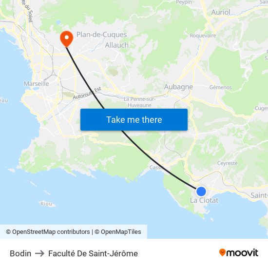 Bodin to Faculté De Saint-Jérôme map