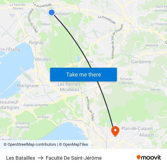 Les Batailles to Faculté De Saint-Jérôme map