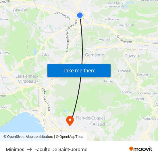 Minimes to Faculté De Saint-Jérôme map
