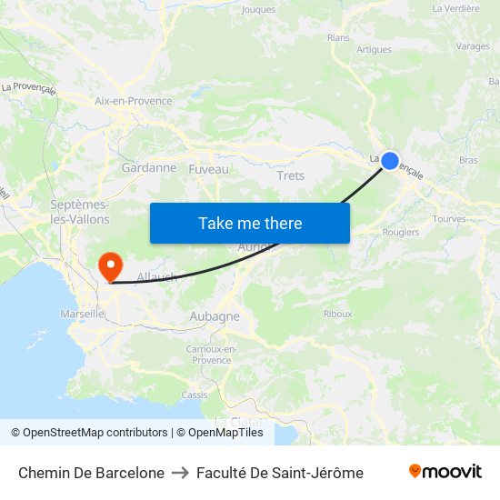 Chemin De Barcelone to Faculté De Saint-Jérôme map