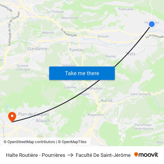 Halte Routière - Pourrières to Faculté De Saint-Jérôme map