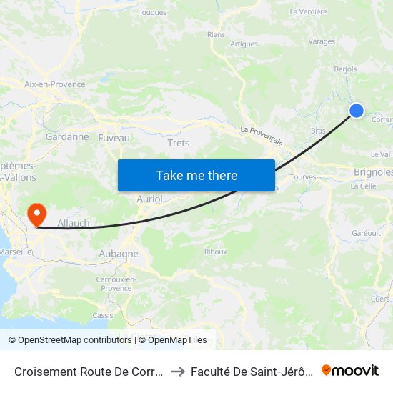 Croisement Route De Correns to Faculté De Saint-Jérôme map