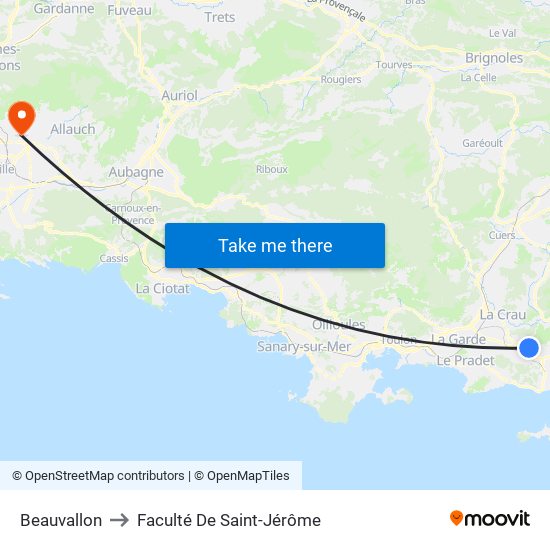 Beauvallon to Faculté De Saint-Jérôme map