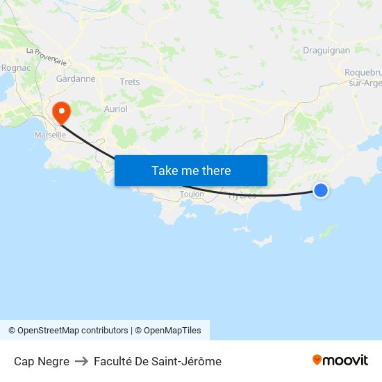 Cap Negre to Faculté De Saint-Jérôme map