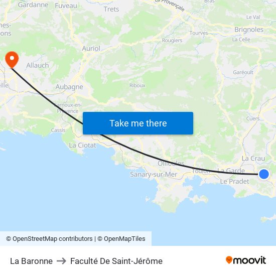 La Baronne to Faculté De Saint-Jérôme map
