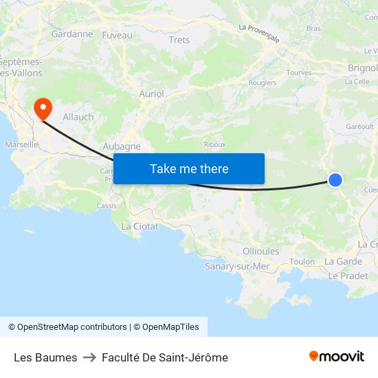 Les Baumes to Faculté De Saint-Jérôme map
