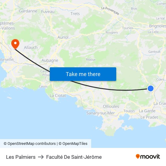 Les Palmiers to Faculté De Saint-Jérôme map