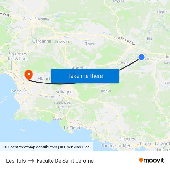 Les Tufs to Faculté De Saint-Jérôme map
