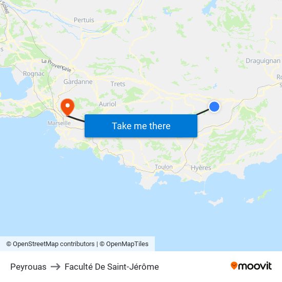 Peyrouas to Faculté De Saint-Jérôme map