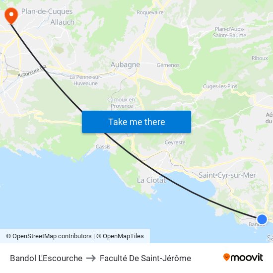 Bandol L'Escourche to Faculté De Saint-Jérôme map