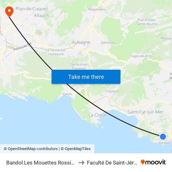 Bandol Les Mouettes Rossignols to Faculté De Saint-Jérôme map