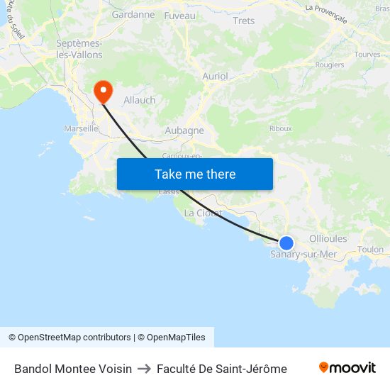 Bandol Montee Voisin to Faculté De Saint-Jérôme map